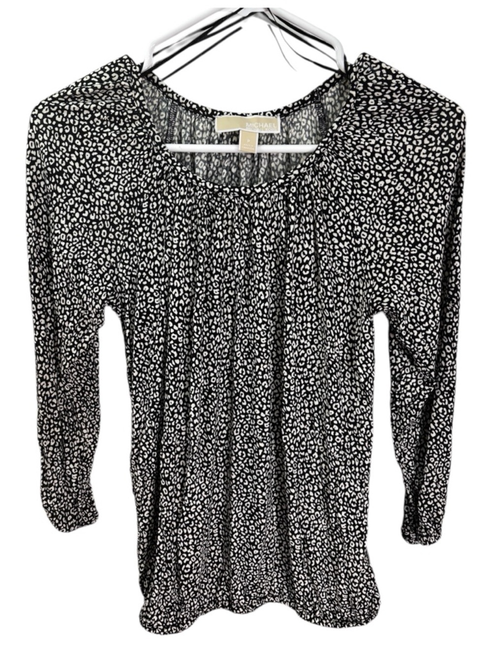 NWT MICHAEL Michael Kors Black & White Leopard Print Long Sleeve Tee